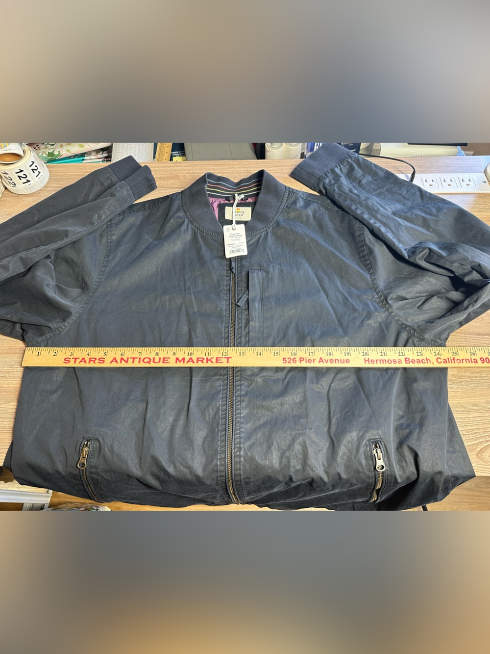 MARINE LAYER dry wax bomber jacket in blue/black - Picture 9 of 16